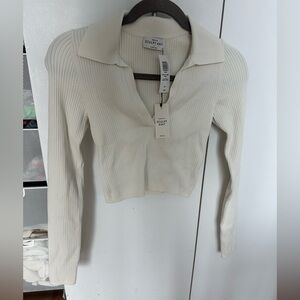 Babaton Sculpt knit polo long sleeve-small NWT